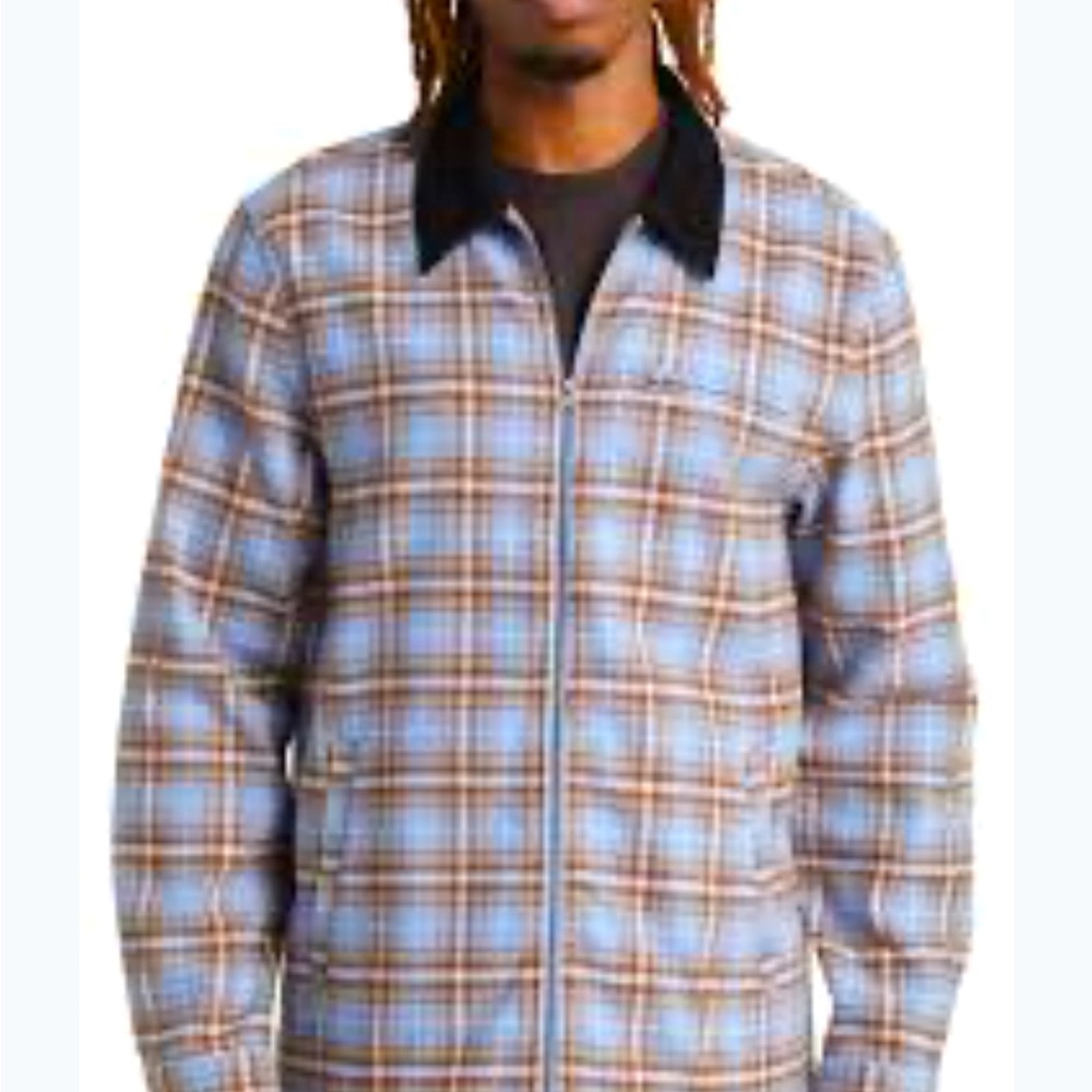 New Saturdays NYC Ryan Flannel Jacket L Forever Blue Zip Corduroy Collar